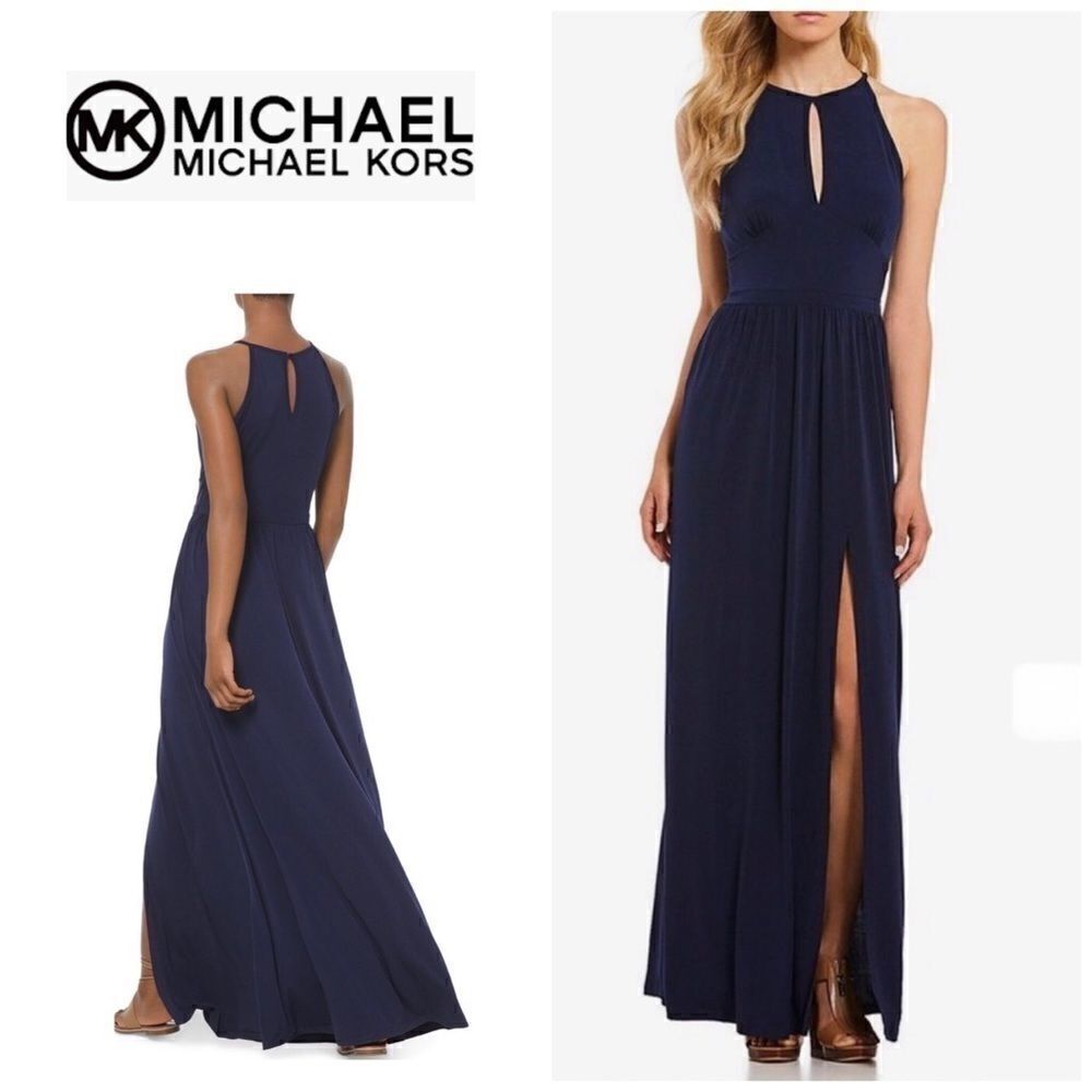 New. Michael Kors split navy maxi dress. Petite